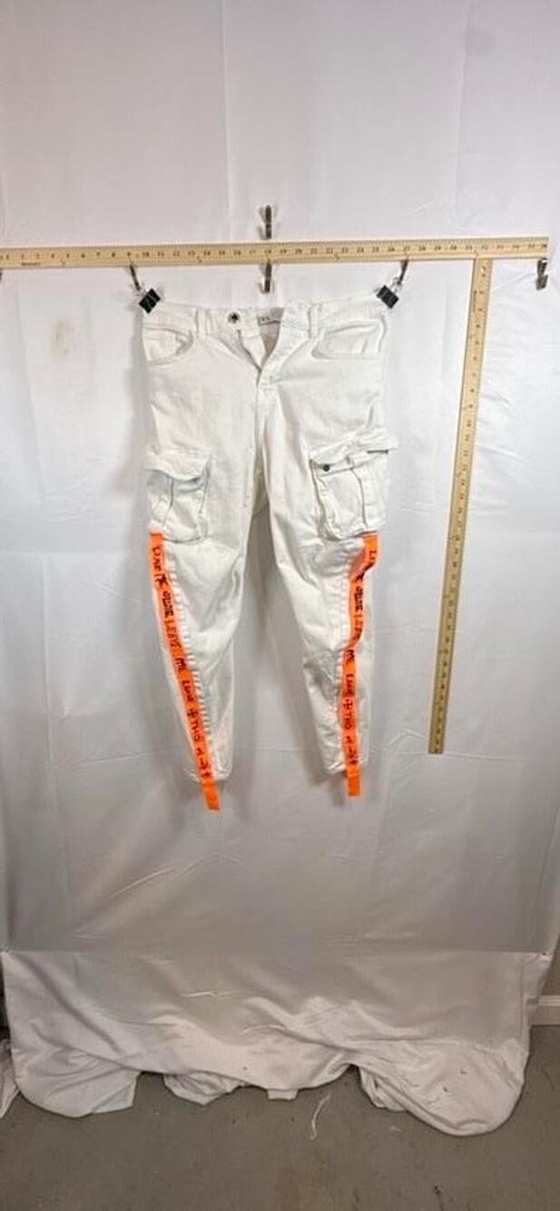 Zara Men White Cargo Jeans Size 30 Orange Utility Straps Techwear Streetwear Pan